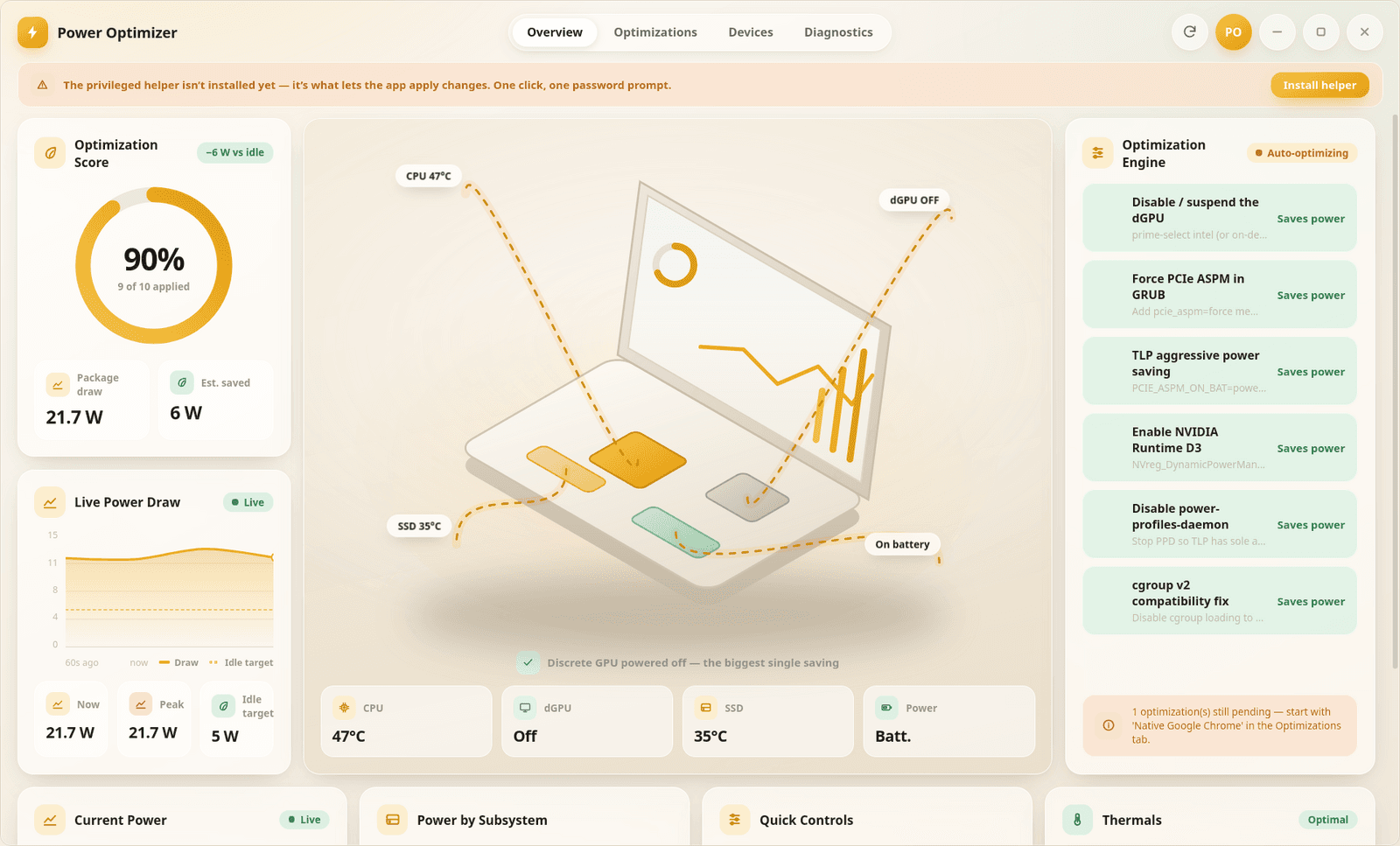 Power Optimizer interface